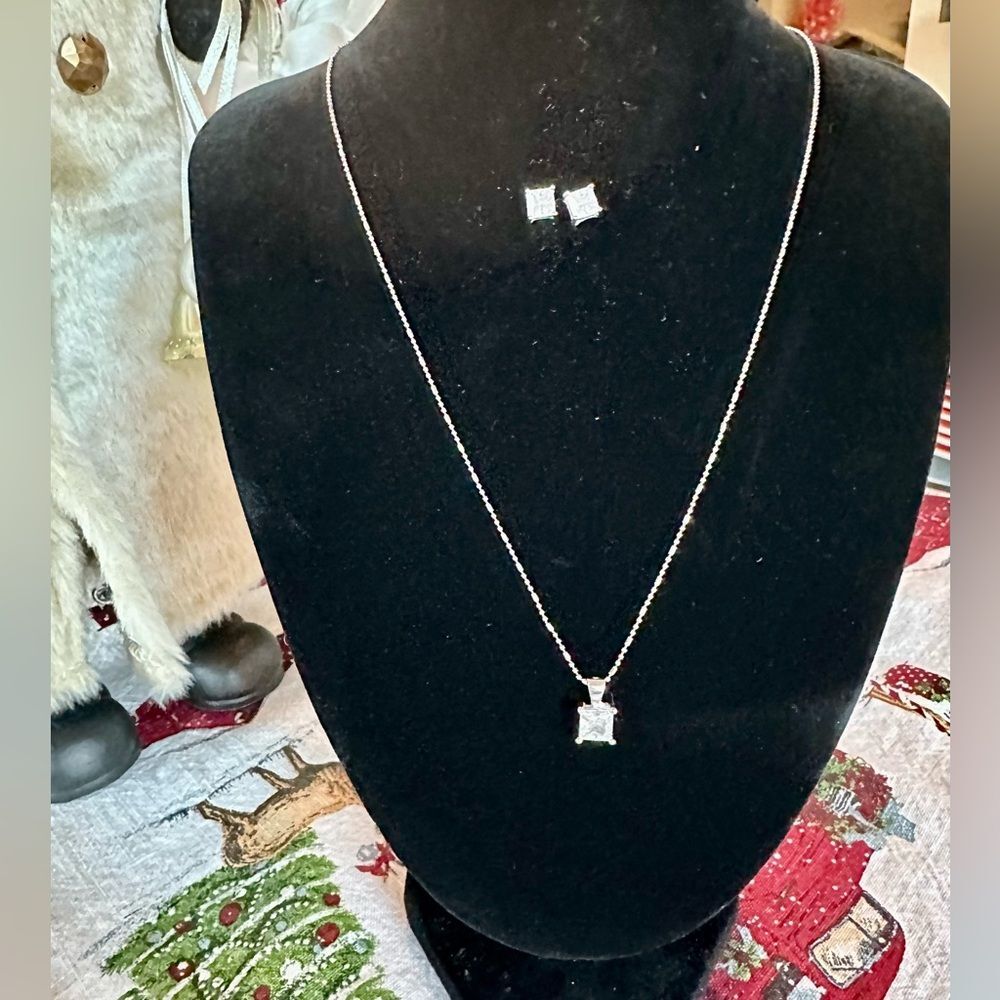 Silver CZ Pendant & Matching Stud Earrings Set  (chain not included)